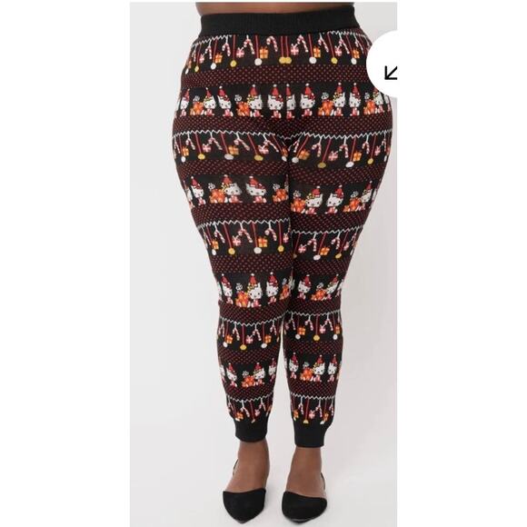 Hello Kitty X Unique Vintage Festive Holiday Black Knit Pant SZ L #0270 - Picture 1 of 8
